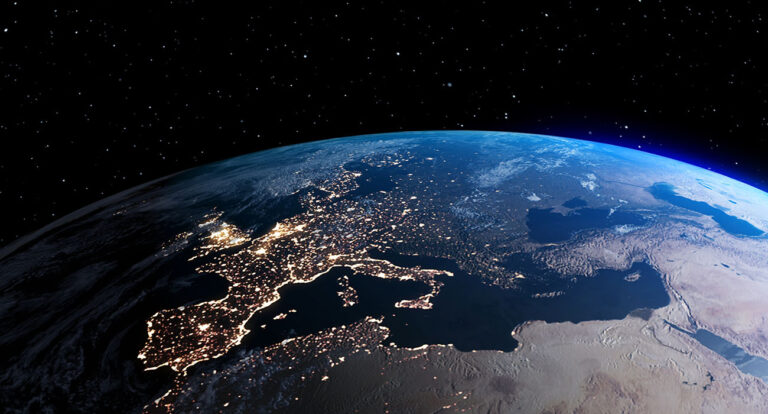 Planet earth with realistic geography surface and orbital 3D clo